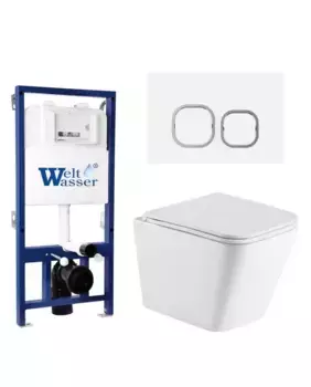Комплект унитаза WeltWasser Gelbach с инсталляцией BAMBERG 525 белый, с сиденьем микролифт и клавишей смыва BAMBERG WT белый