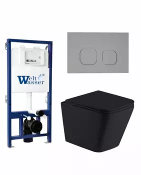 Комплект унитаза WeltWasser Gelbach с инсталляцией BAMBERG 525 черный матовый, с сиденьем микролифт и клавишей смыва BAMBERG CR хром