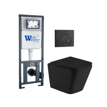 Комплект унитаза WeltWasser Gelbach с инсталляцией MARBERG 410 черный матовый, с сиденьем микролифт и клавишей смыва Marberg 410 RD MT-BL черный матовый