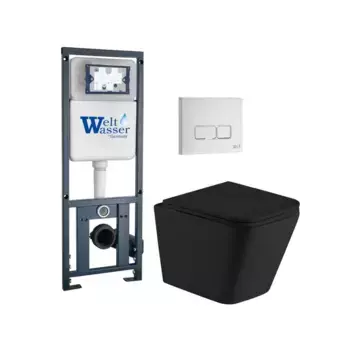 Комплект унитаза WeltWasser Gelbach с инсталляцией MARBERG 410 черный матовый, с сиденьем микролифт и клавишей смыва Marberg 410 SE GL-WT белый
