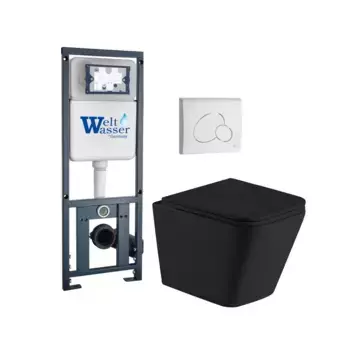 Комплект унитаза WeltWasser Gelbach с инсталляцией MARBERG 410 черный матовый, с сиденьем микролифт и клавишей смыва Marberg 410 RD GL-WT белый