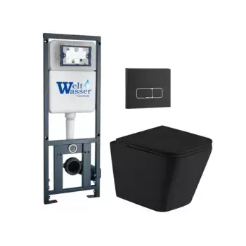 Комплект унитаза WeltWasser Gelbach с инсталляцией MARBERG 410 черный матовый, с сиденьем микролифт и клавишей смыва Marberg 410 SE MT-BL черный матовый