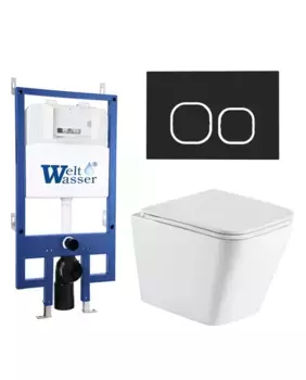 Комплект унитаза WeltWasser Gelbach с инсталляцией MARBERG 545 белый, с сиденьем микролифт и клавишей смыва BAMBERG BL черный матовый