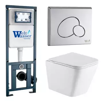 Комплект унитаза WeltWasser Gelbach с инсталляцией MARBERG 410 белый, с сиденьем микролифт и клавишей смыва Marberg 410 RD CR хром