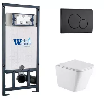 Комплект унитаза WeltWasser Gelbach с инсталляцией MARBERG 507 белый матовый, с сиденьем микролифт и клавишей смыва Marberg 507 RD MT-BL черный матовый