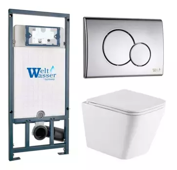 Комплект унитаза WeltWasser Gelbach с инсталляцией MARBERG 507 белый, с сиденьем микролифт и клавишей смыва Marberg 507 RD CR хром