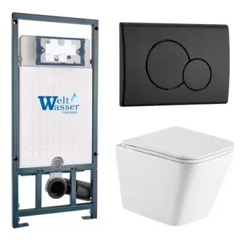 Комплект унитаза WeltWasser Gelbach с инсталляцией MARBERG 507 белый, с сиденьем микролифт и клавишей смыва Marberg 507 RD MT-BL черный матовый