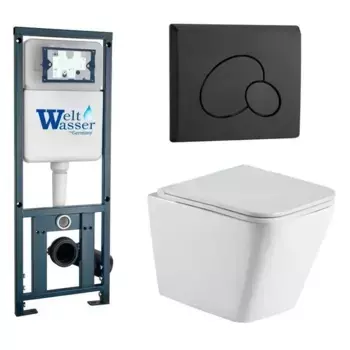 Комплект унитаза WeltWasser Gelbach с инсталляцией MARBERG 410 белый, с сиденьем микролифт и клавишей смыва Marberg 410 RD MT-BL черный матовый