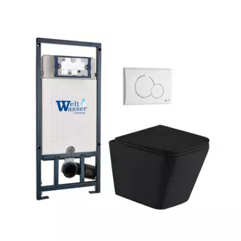 Комплект унитаза WeltWasser Gelbach с инсталляцией MARBERG 507 черный матовый, с сиденьем микролифт и клавишей смыва Marberg 507 RD GL-WT белый