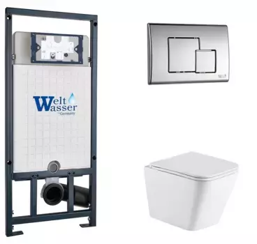 Комплект унитаза WeltWasser Gelbach с инсталляцией MARBERG 507 белый матовый, с сиденьем микролифт и клавишей смыва Marberg 507 SE CR хром