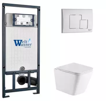 Комплект унитаза WeltWasser Gelbach с инсталляцией MARBERG 507 белый матовый, с сиденьем микролифт и клавишей смыва Marberg 507 SE GL-WT белый