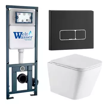 Комплект унитаза WeltWasser Gelbach с инсталляцией MARBERG 410 белый, с сиденьем микролифт и клавишей смыва Marberg 410 SE MT-BL черный матовый
