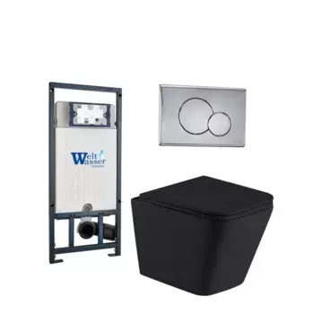 Комплект унитаза WeltWasser Gelbach с инсталляцией MARBERG 507 черный матовый, с сиденьем микролифт и клавишей смыва Marberg 507 RD CR хром