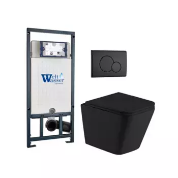 Комплект унитаза WeltWasser Gelbach с инсталляцией MARBERG 507 черный матовый, с сиденьем микролифт и клавишей смыва Marberg 507 RD MT-BL черный матовый