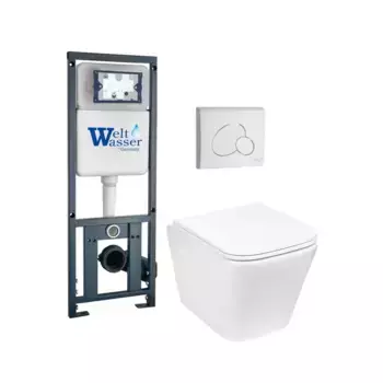 Комплект унитаза WeltWasser Gelbach с инсталляцией MARBERG 410 белый матовый, с сиденьем микролифт и клавишей смыва Marberg 410 RD GL-WT белый