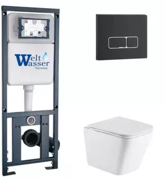 Комплект унитаза WeltWasser Gelbach с инсталляцией MARBERG 410 белый матовый, с сиденьем микролифт и клавишей смыва Marberg 410 SE MT-BL черный матовый