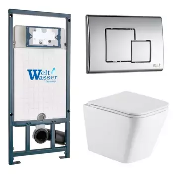 Комплект унитаза WeltWasser Gelbach с инсталляцией MARBERG 507 белый, с сиденьем микролифт и клавишей смыва Marberg 507 SE CR хром