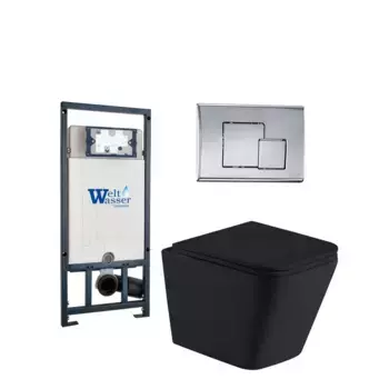 Комплект унитаза WeltWasser Gelbach с инсталляцией MARBERG 507 черный матовый, с сиденьем микролифт и клавишей смыва Marberg 507 SE CR хром