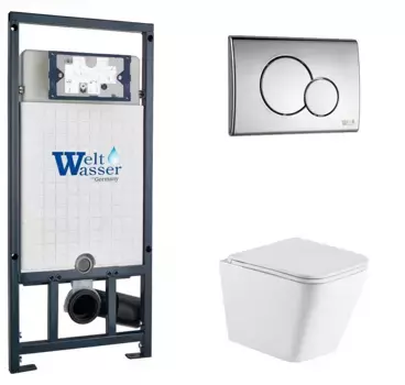 Комплект унитаза WeltWasser Gelbach с инсталляцией MARBERG 507 белый матовый, с сиденьем микролифт и клавишей смыва Marberg 507 RD CR хром
