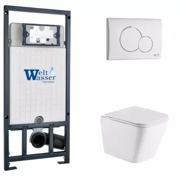 Комплект унитаза WeltWasser Gelbach с инсталляцией MARBERG 507 белый матовый, с сиденьем микролифт и клавишей смыва Marberg 507 RD GL-WT белый