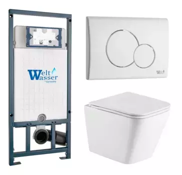 Комплект унитаза WeltWasser Gelbach с инсталляцией MARBERG 507 белый, с сиденьем микролифт и клавишей смыва Marberg 507 RD GL-WT белый