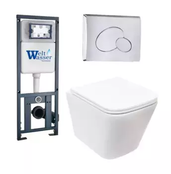 Комплект унитаза WeltWasser Gelbach с инсталляцией MARBERG 410 белый матовый, с сиденьем микролифт и клавишей смыва Marberg 410 RD CR хром