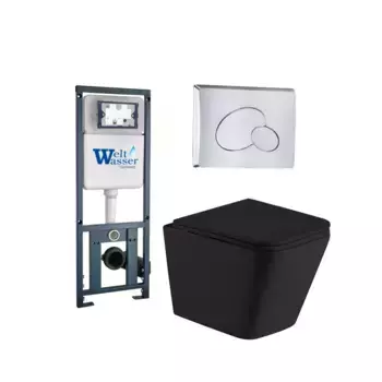 Комплект унитаза WeltWasser Gelbach с инсталляцией MARBERG 410 черный матовый, с сиденьем микролифт и клавишей смыва Marberg 410 RD CR хром