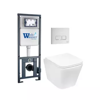 Комплект унитаза WeltWasser Gelbach с инсталляцией MARBERG 410 белый матовый, с сиденьем микролифт и клавишей смыва Marberg 410 SE GL-WT белый