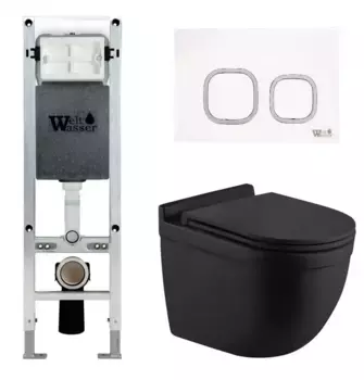 Комплект унитаза WeltWasser Heimbach 041 с инсталляцией AMBERG 350 ST черный матовый, с сиденьем микролифт и клавишей смыва AMBERG RD-WT белый