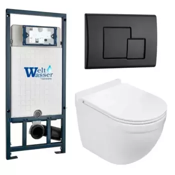 Комплект унитаза WeltWasser Heimbach 043 с инсталляцией MARBERG 507 белый, с сиденьем микролифт и клавишей смыва MAR 507 SE MT-BL черный матовый