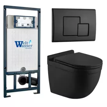 Комплект унитаза WeltWasser Heimbach 043 с инсталляцией MARBERG 507 черный матовый, с сиденьем микролифт и клавишей смыва MAR 507 SE MT-BL черный матовый