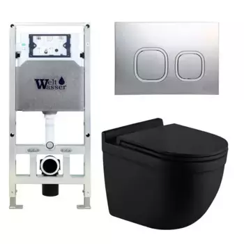 Комплект унитаза WeltWasser Heimbach 043 с инсталляцией AMBERG 506 ST черный матовый, с сиденьем микролифт и клавишей смыва AMBERG RD-MT CR хром матовый