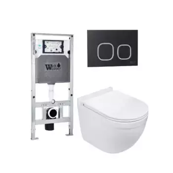 Комплект унитаза WeltWasser Heimbach 043 с инсталляцией AMBERG 506 ST белый, с сиденьем микролифт и клавишей смыва AMBERG RD-BL черный матовый