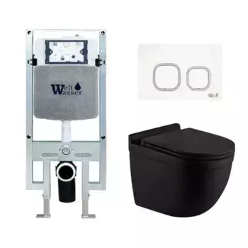 Комплект унитаза WeltWasser Heimbach 043 с инсталляцией AMBERG 506 ST черный матовый, с сиденьем микролифт и клавишей смыва AMBERG RD-WT белый