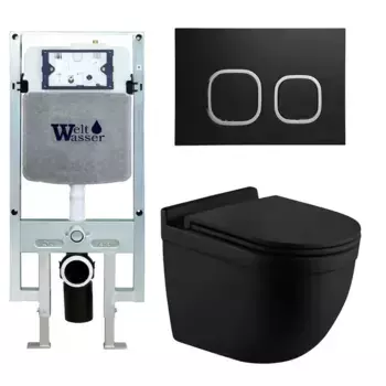 Комплект унитаза WeltWasser Heimbach 043 с инсталляцией AMBERG 506 ST черный матовый, с сиденьем микролифт и клавишей смыва AMBERG RD-BL черный матовый