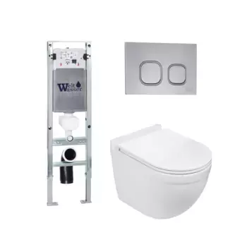 Комплект унитаза WeltWasser Heimbach 043 с инсталляцией AMBERG 350 ST белый, с сиденьем микролифт и клавишей смыва AMBERG RD-CR хром