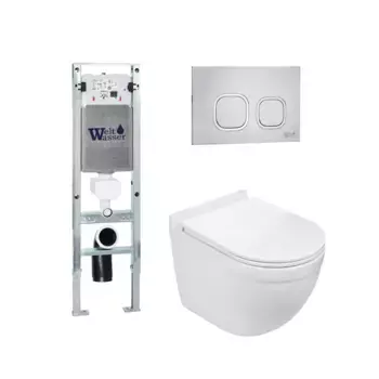 Комплект унитаза WeltWasser Heimbach 043 с инсталляцией AMBERG 350 ST белый, с сиденьем микролифт и клавишей смыва AMBERG RD-MT CR хром матовый