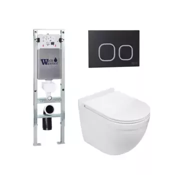 Комплект унитаза WeltWasser Heimbach 043 с инсталляцией AMBERG 350 ST белый, с сиденьем микролифт и клавишей смыва AMBERG RD-BL черный матовый
