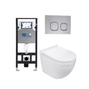 Комплект унитаза WeltWasser Heimbach 043 с инсталляцией AMBERG 506 белый, с сиденьем микролифт и клавишей смыва AMBERG RD-CR хром