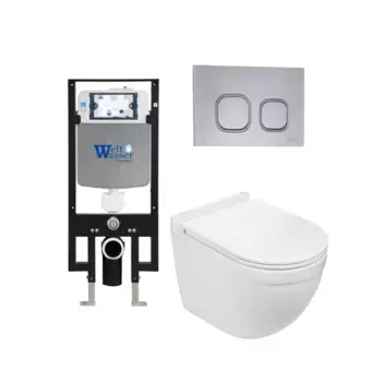 Комплект унитаза WeltWasser Heimbach 043 с инсталляцией AMBERG 497 белый, с сиденьем микролифт и клавишей смыва AMBERG RD-CR хром