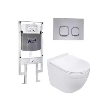 Комплект унитаза WeltWasser Heimbach 043 с инсталляцией AMBERG 497 ST белый, с сиденьем микролифт и клавишей смыва AMBERG RD-CR хром
