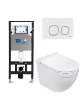 Комплект унитаза WeltWasser Heimbach 043 с инсталляцией AMBERG 506 белый, с сиденьем микролифт и клавишей смыва AMBERG RD-WT белый