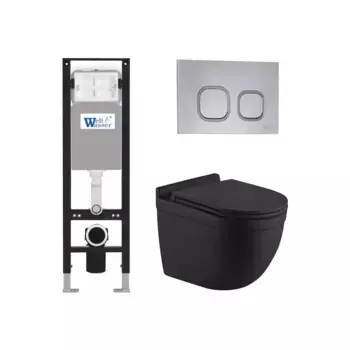 Комплект унитаза WeltWasser Heimbach 043 с инсталляцией AMBERG 350 черный матовый, с сиденьем микролифт и клавишей смыва AMBERG RD-CR хром