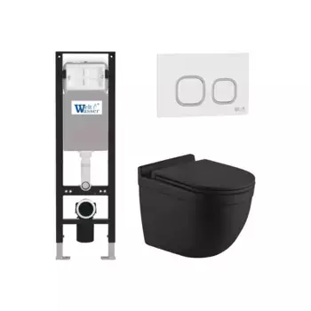 Комплект унитаза WeltWasser Heimbach 043 с инсталляцией AMBERG 350 черный матовый, с сиденьем микролифт и клавишей смыва AMBERG RD-WT белый