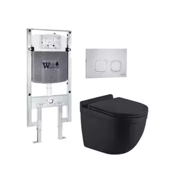 Комплект унитаза WeltWasser Heimbach 043 с инсталляцией AMBERG 497 ST черный матовый, с сиденьем микролифт и клавишей смыва AMBERG RD-MT CR хром матовый