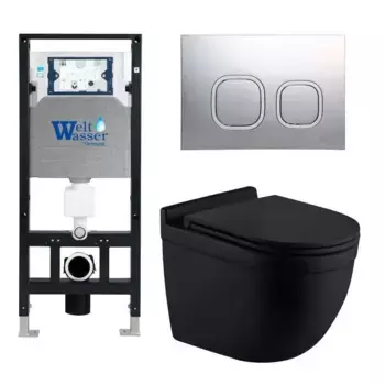 Комплект унитаза WeltWasser Heimbach 043 с инсталляцией AMBERG 506 черный матовый, с сиденьем микролифт и клавишей смыва AMBERG RD-CR хром