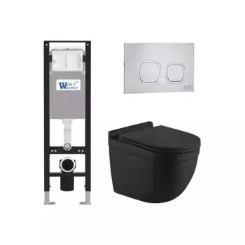 Комплект унитаза WeltWasser Heimbach 043 с инсталляцией AMBERG 350 черный матовый, с сиденьем микролифт и клавишей смыва AMBERG RD-MT CR хром матовый