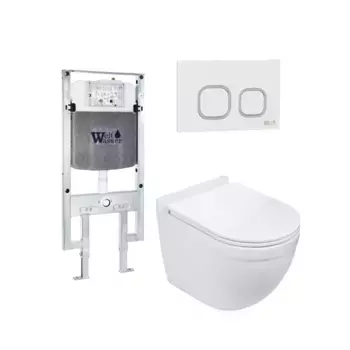 Комплект унитаза WeltWasser Heimbach 043 с инсталляцией AMBERG 497 ST белый, с сиденьем микролифт и клавишей смыва AMBERG RD-WT белый