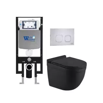 Комплект унитаза WeltWasser Heimbach 043 с инсталляцией AMBERG 497 черный матовый, с сиденьем микролифт и клавишей смыва AMBERG RD-MT CR хром матовый