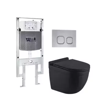 Комплект унитаза WeltWasser Heimbach 043 с инсталляцией AMBERG 497 ST черный матовый, с сиденьем микролифт и клавишей смыва AMBERG RD-CR хром